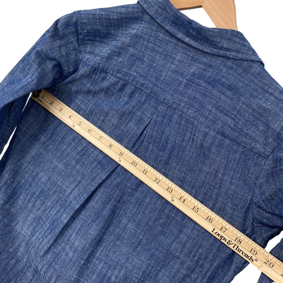 Tommy Hilfiger Shirt Women Small Blue Chambray Long Sleeve Logo Half Zip Popover - Picture 12 of 15